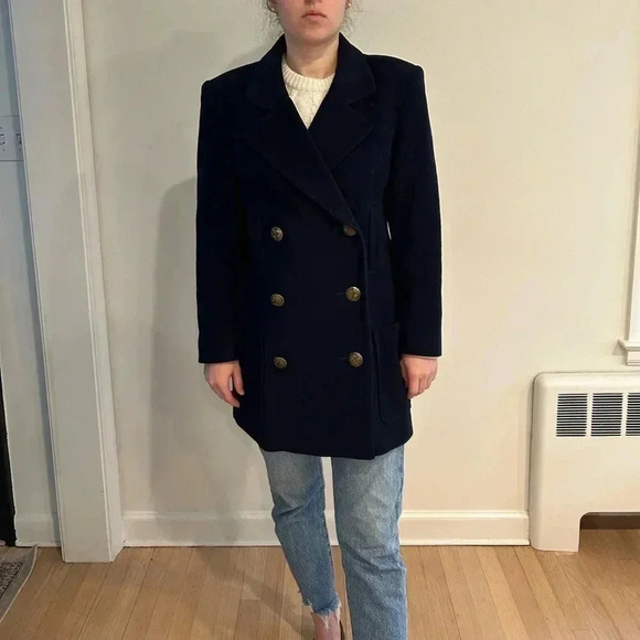 J. MCLAUGHLIN Vintage Wool Double Breasted Pea Coat Navy J Crew Ralph Lauren 8 - Picture 1 of 9
